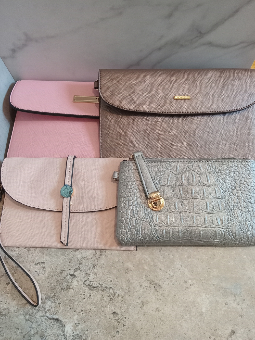 Pink and Silver Women's Wristlet and Clutch Set Of 4